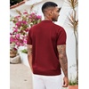 image:imageCOOFANDY Mens Zipper Polo Shirt Casual Knit Short Sleeve Polo Golf T ShirtSolid Wine Red