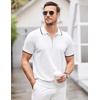 image:imageCOOFANDY Mens Zipper Polo Shirt Casual Knit Short Sleeve Polo Golf T ShirtWhite