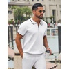 image:imageCOOFANDY Mens Zipper Polo Shirt Casual Knit Short Sleeve Polo Golf T ShirtWhite