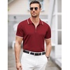 image:imageCOOFANDY Mens Zipper Polo Shirt Casual Knit Short Sleeve Polo Golf T ShirtWine Red