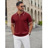 image:imageCOOFANDY Mens Zipper Polo Shirt Casual Knit Short Sleeve Polo Golf T ShirtWine Red