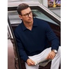 image:imageCOOFANDY Polo Shirts for Men Heavyweight Cotton V Neck Long SleeveAnavy Blue