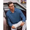 image:imageCOOFANDY Polo Shirts for Men Heavyweight Cotton V Neck Long SleeveGrey Blue
