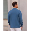 image:imageCOOFANDY Polo Shirts for Men Heavyweight Cotton V Neck Long SleeveGrey Blue