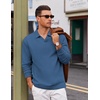 image:imageCOOFANDY Polo Shirts for Men Heavyweight Cotton V Neck Long SleeveGrey Blue