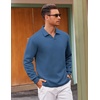 image:imageCOOFANDY Polo Shirts for Men Heavyweight Cotton V Neck Long SleeveGrey Blue