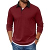 image:imageCOOFANDY Mens Long Sleeve Polo Shirts Casual Button Collared Shirts Raglan Golf T ShirtWine Red