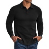 image:imageCOOFANDY Mens Long Sleeve Polo Shirts Casual Waffle Knit PoloBlack