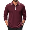 image:imageCOOFANDY Mens Long Sleeve Polo Shirts Cotton Quarter Zip Pullover ShirtWine Red