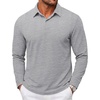 image:imageCOOFANDY Mens Polo Shirts Long Sleeve Cotton Pique Casual Button Polo TeeLight Grey