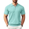 image:imageCOOFANDY Mens Quarter Zip Polo Shirt Short Sleeve Ribbed Knit Golf TeeGreen