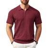 image:imageCOOFANDY Mens Quarter Zip Polo Shirt Short Sleeve Ribbed Knit Golf TeeWine Red