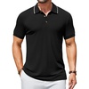 image:imageCOOFANDY Mens Textured Polo Shirts Short Sleeve Slim Fit Casual Button Polo TShirt Summer Collared Golf ShirtBlack White Striped
