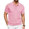 image:imageCOOFANDY Mens Zipper Polo Shirt Casual Knit Short Sleeve Polo Golf T ShirtBright Pink