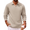 image:imageCOOFANDY Polo Shirts for Men Heavyweight Cotton V Neck Long SleeveBeige