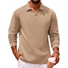 image:imageCOOFANDY Polo Shirts for Men Heavyweight Cotton V Neck Long SleeveKhaki