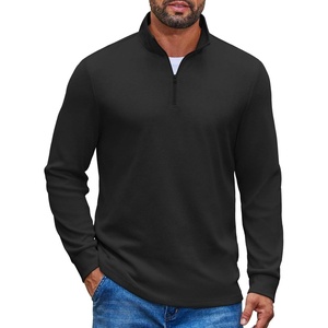 image:imageCOOFANDY Mens Quarter Zip Pullover Casual Long Sleeve Knit Mock Neck Sweatshirt Lightweight Polo SweaterBlack