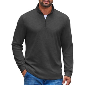 image:imageCOOFANDY Mens Quarter Zip Pullover Casual Long Sleeve Knit Mock Neck Sweatshirt Lightweight Polo SweaterDark Gray