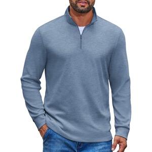 image:imageCOOFANDY Mens Quarter Zip Pullover Casual Long Sleeve Knit Mock Neck Sweatshirt Lightweight Polo SweaterDusty Blue