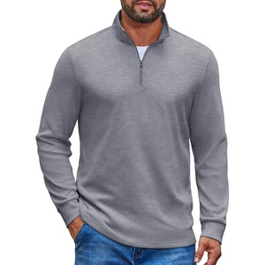 image:imageCOOFANDY Mens Quarter Zip Pullover Casual Long Sleeve Knit Mock Neck Sweatshirt Lightweight Polo SweaterLight Gray