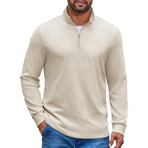 image:imageCOOFANDY Mens Quarter Zip Pullover Casual Long Sleeve Knit Mock Neck Sweatshirt Lightweight Polo SweaterLight Khaki
