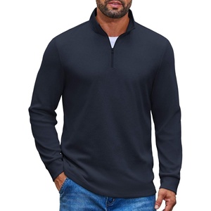 image:imageCOOFANDY Mens Quarter Zip Pullover Casual Long Sleeve Knit Mock Neck Sweatshirt Lightweight Polo SweaterMidnight Blue