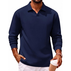 image:imageCOOFANDY Polo Shirts for Men Heavyweight Cotton V Neck Long SleeveAnavy Blue