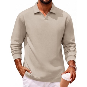 image:imageCOOFANDY Polo Shirts for Men Heavyweight Cotton V Neck Long SleeveBeige