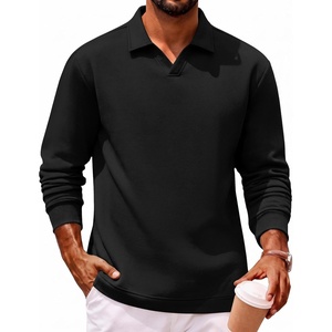 image:imageCOOFANDY Polo Shirts for Men Heavyweight Cotton V Neck Long SleeveBlack