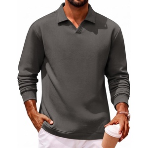 image:imageCOOFANDY Polo Shirts for Men Heavyweight Cotton V Neck Long SleeveDark Grey