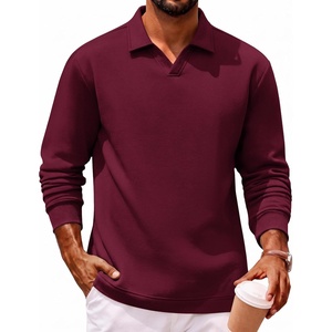 image:imageCOOFANDY Polo Shirts for Men Heavyweight Cotton V Neck Long SleeveDark Red