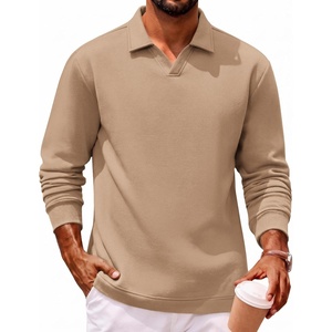 image:imageCOOFANDY Polo Shirts for Men Heavyweight Cotton V Neck Long SleeveKhaki