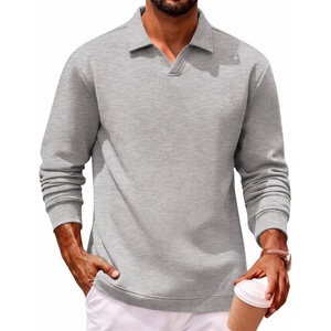 image:imageCOOFANDY Polo Shirts for Men Heavyweight Cotton V Neck Long SleeveLight Grey