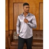 image:imageCOOFANDY Mens Silk Satin Dress Shirts Long Sleeve Shiny Button Down ShirtLight Gray