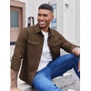 image:imageCOOFANDY Mens Long Sleeve Button Up Shirt Jacket with Flap PocketsBrown