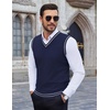 image:imageCOOFANDY Mens Sleeveless Sweater Vest VNeck Solid Cotton PulloverStripes Navy Blue