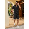 image:imageCOOFANDY Mens 2 Pieces Outfits Quarter Zip Polo Shirt and Shorts Set Casual Summer TracksuitBlack