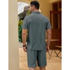 image:imageCOOFANDY Mens 2 Pieces Outfits Quarter Zip Polo Shirt and Shorts Set Casual Summer TracksuitDark Grey