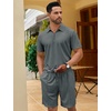 image:imageCOOFANDY Mens 2 Pieces Outfits Quarter Zip Polo Shirt and Shorts Set Casual Summer TracksuitDark Grey