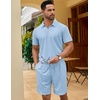image:imageCOOFANDY Mens 2 Pieces Outfits Quarter Zip Polo Shirt and Shorts Set Casual Summer TracksuitLight Blue