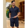 image:imageCOOFANDY Mens 2 Pieces Outfits Quarter Zip Polo Shirt and Shorts Set Casual Summer TracksuitNavy Blue
