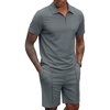 image:imageCOOFANDY Mens 2 Pieces Outfits Quarter Zip Polo Shirt and Shorts Set Casual Summer TracksuitDark Grey