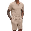 image:imageCOOFANDY Mens 2 Pieces Outfits Quarter Zip Polo Shirt and Shorts Set Casual Summer TracksuitKhaki
