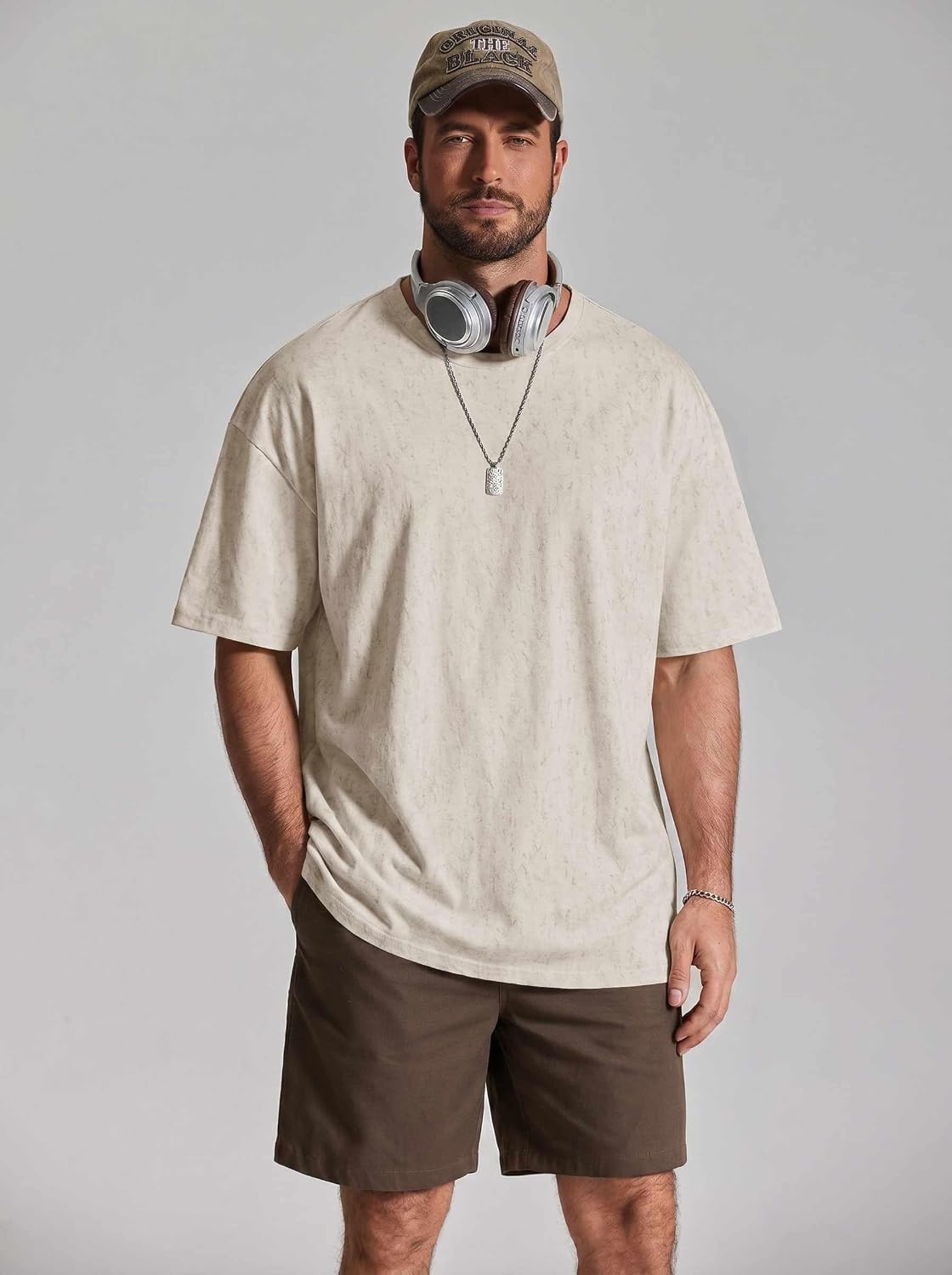 image:imageCOOFANDY Mens Oversized T Shirt Loose Fit Vintage Washed Tee Casual Streetwear Unisex Short Sleeve Heavy Cotton TopBeige