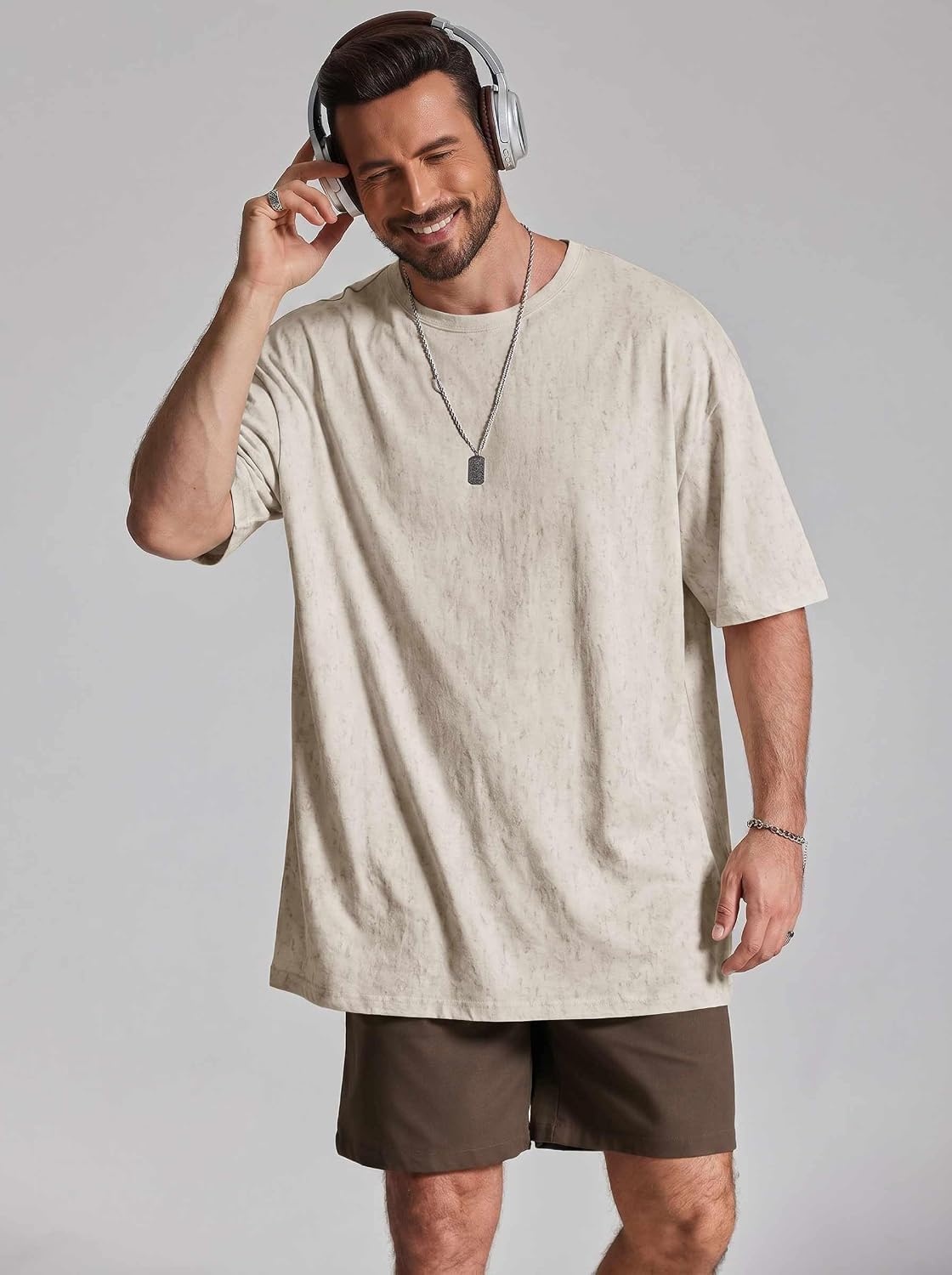 image:imageCOOFANDY Mens Oversized T Shirt Loose Fit Vintage Washed Tee Casual Streetwear Unisex Short Sleeve Heavy Cotton TopBeige