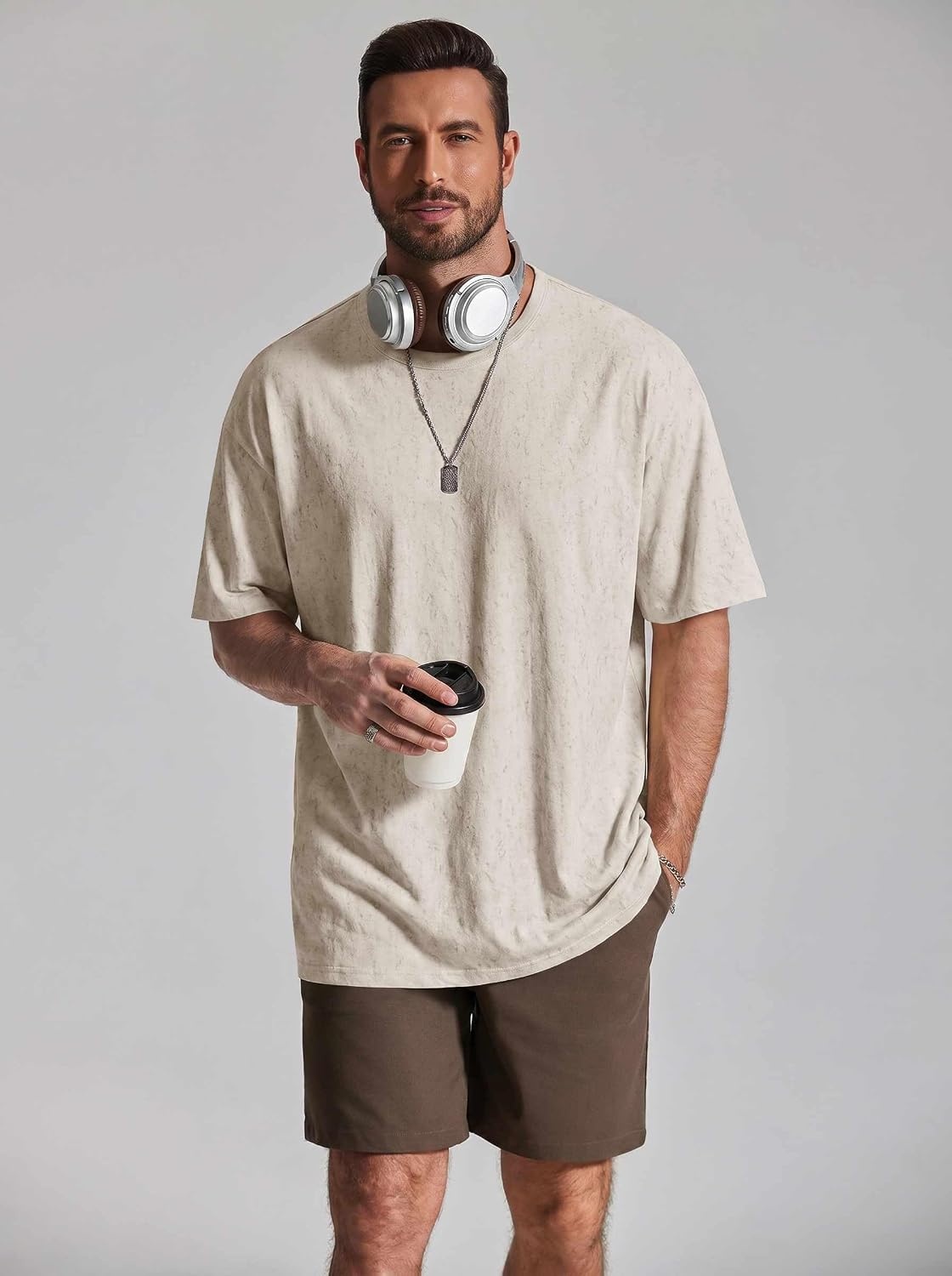 image:imageCOOFANDY Mens Oversized T Shirt Loose Fit Vintage Washed Tee Casual Streetwear Unisex Short Sleeve Heavy Cotton TopBeige