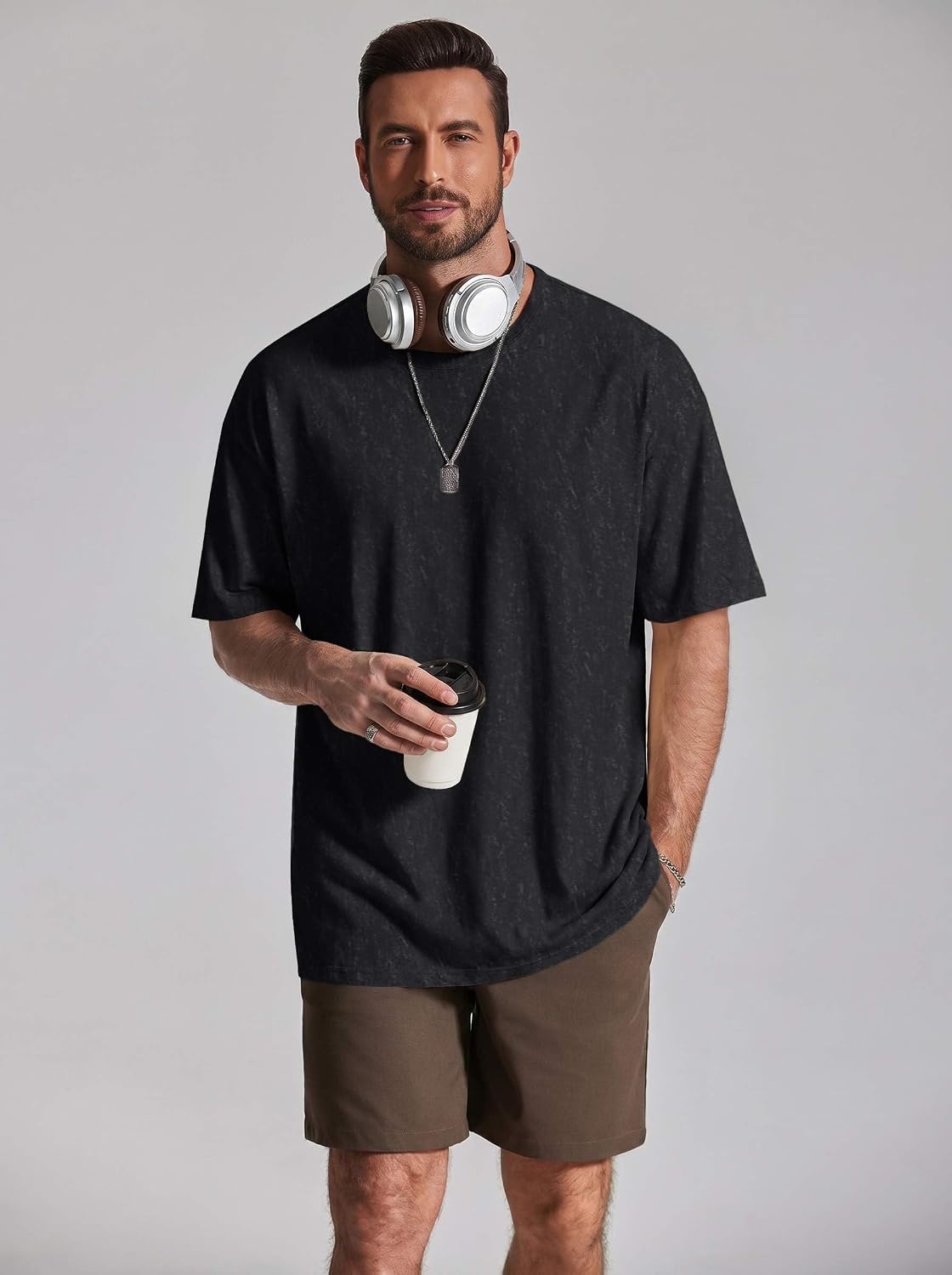 image:imageCOOFANDY Mens Oversized T Shirt Loose Fit Vintage Washed Tee Casual Streetwear Unisex Short Sleeve Heavy Cotton TopBlack