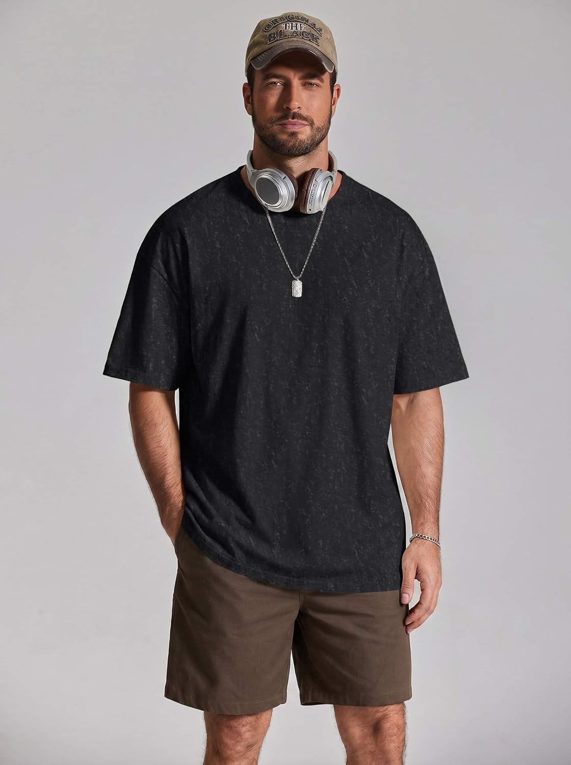 image:imageCOOFANDY Mens Oversized T Shirt Loose Fit Vintage Washed Tee Casual Streetwear Unisex Short Sleeve Heavy Cotton TopBlack