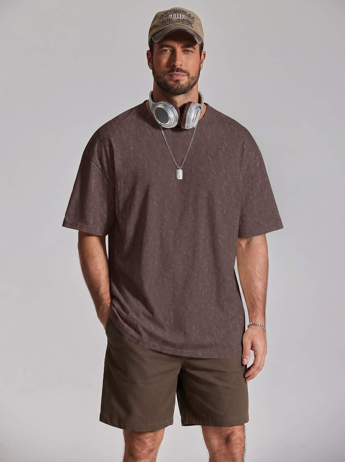 image:imageCOOFANDY Mens Oversized T Shirt Loose Fit Vintage Washed Tee Casual Streetwear Unisex Short Sleeve Heavy Cotton TopBrown