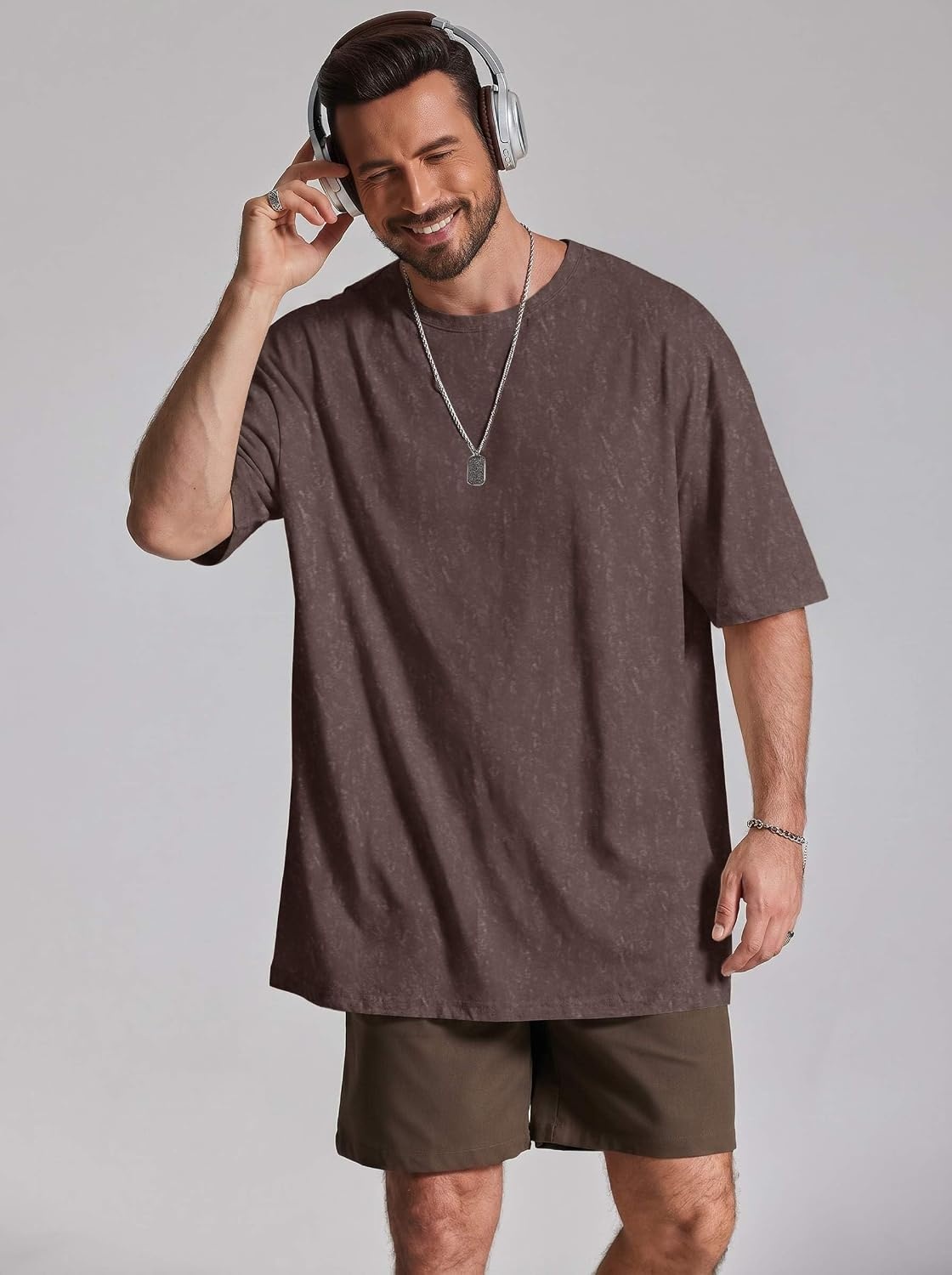 image:imageCOOFANDY Mens Oversized T Shirt Loose Fit Vintage Washed Tee Casual Streetwear Unisex Short Sleeve Heavy Cotton TopBrown